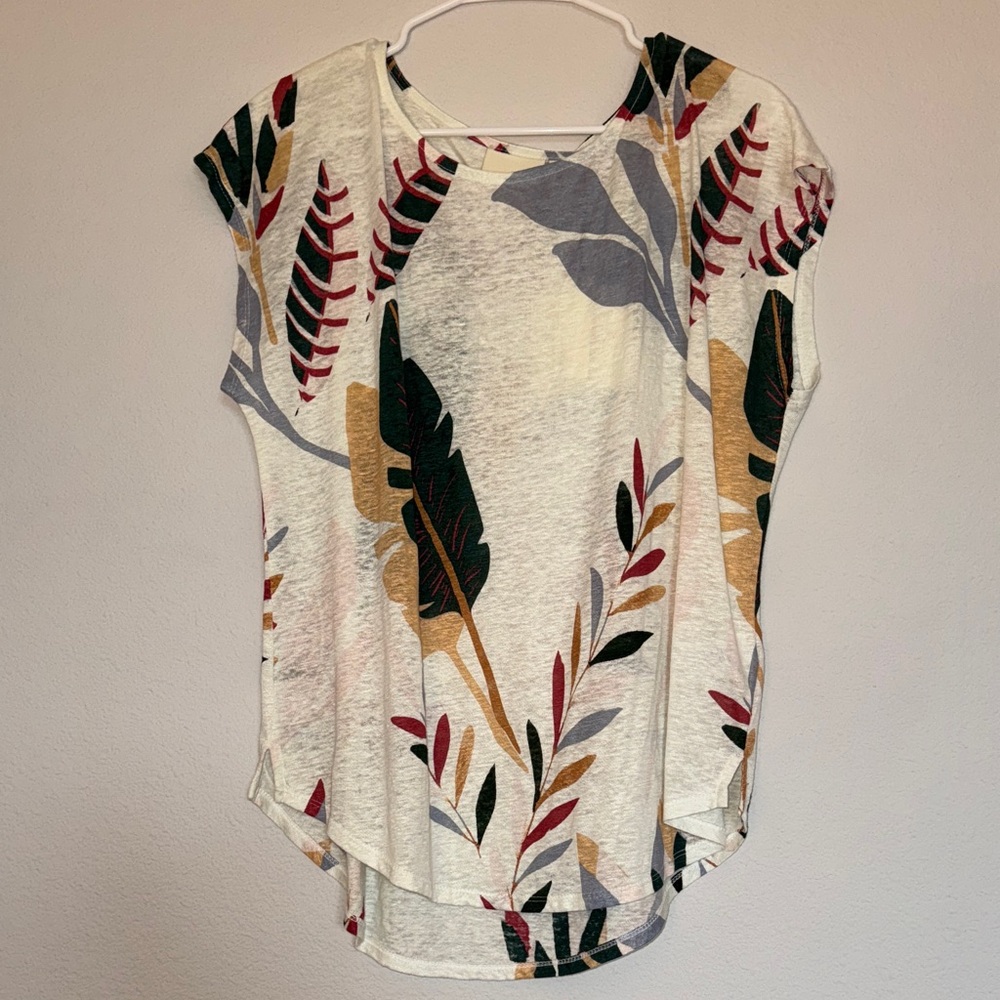 Cynthia Rowley Multicolor Leaf Short Sleeve Tee